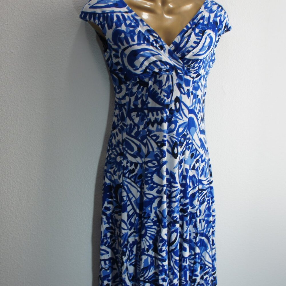 ralph lauren blue white empire flare dress size 2